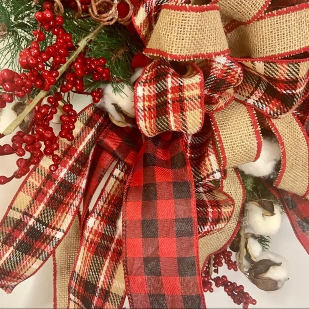 Christmas Red Truck Rustic Farmhouse Plaid Wreath